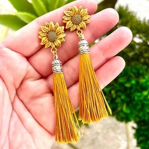 Floral Amber Tassel Earrings